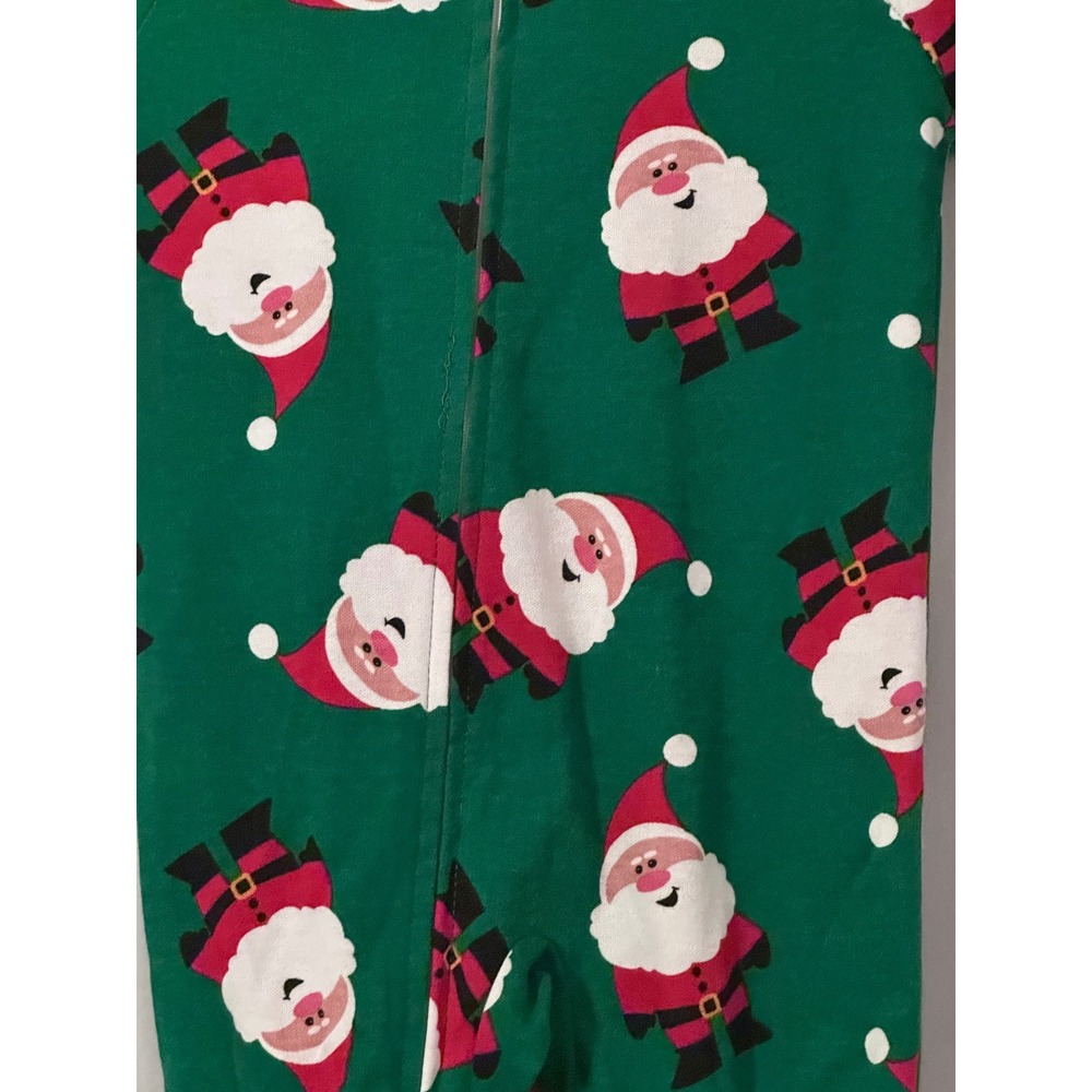 Sara's Prints Kids Footed Pajamas Sleepwear Green Santa Claus Print 12M - Picture 5 of 5
